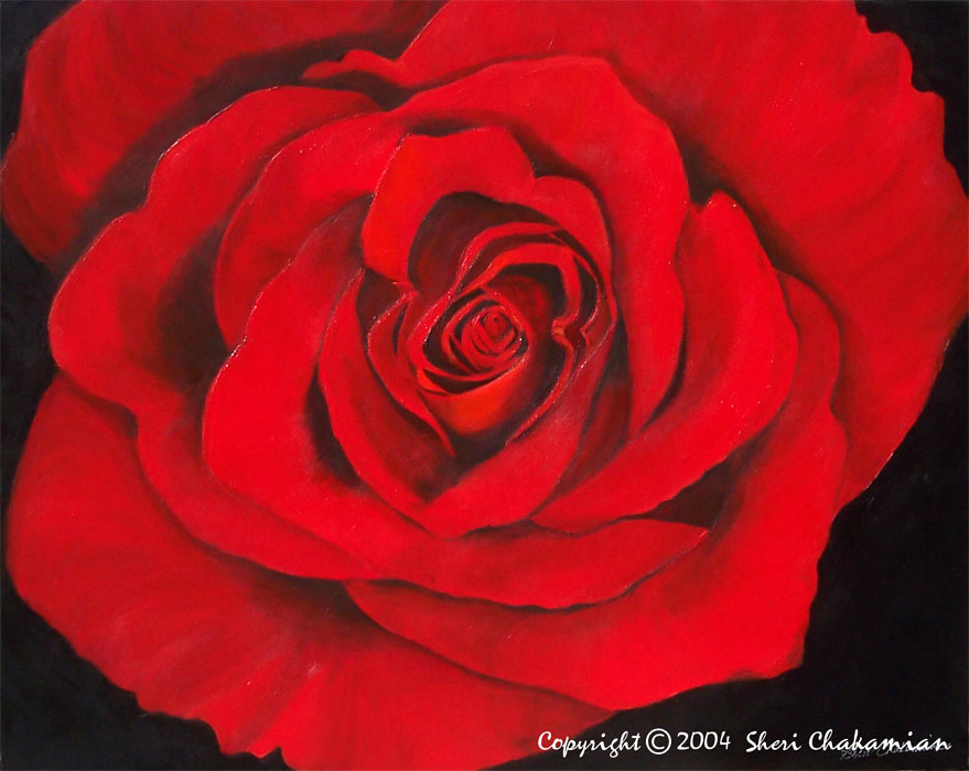 Fire red rose painting