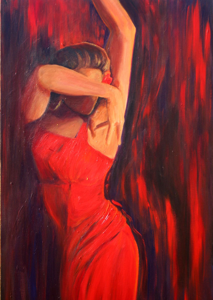 Woman in red dress acrylic painting on canvas.jpg